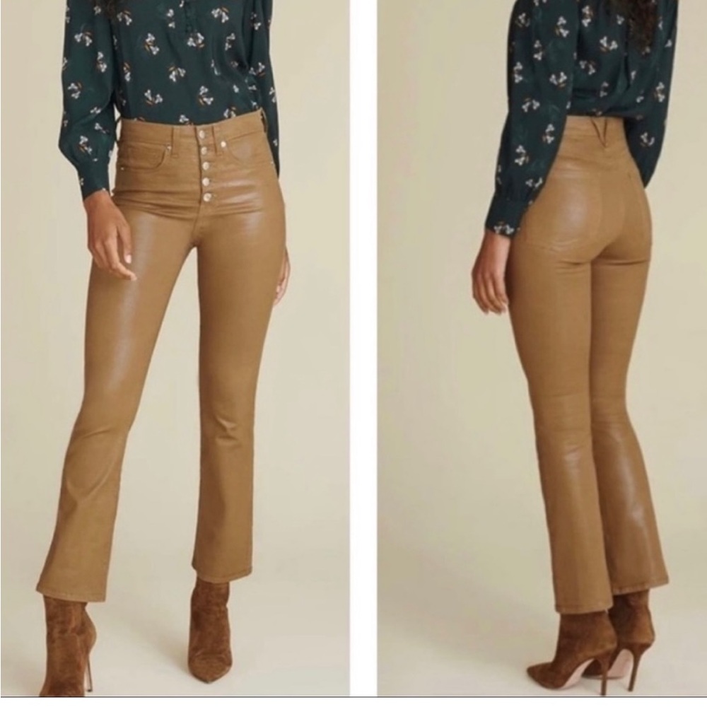 NWT Veronica Beard Carolyn Coated Baby Boot Jeans Brown Ochre